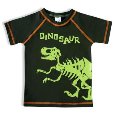 Imagem de Camiseta Praia Infantil Manga Curta Dino Verde Militar Tip Top
