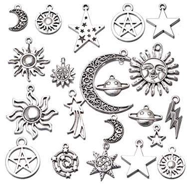 Imagem de 100 g Misturado Relâmpago Estrelas Lua Sol Celestial Antigo Liga de Prata para Fazer Joias DIY Pulseira Colar Brincos Bolsa Pingentes Decoração