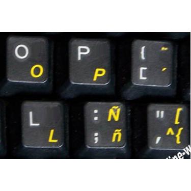 Imagem de Adesivos de teclado latino-americano espanhol fundo transparente letras amarelas para qualquer laptop computador PC desktop notebook