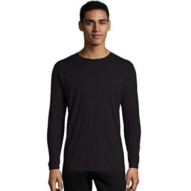 Imagem de Camiseta masculina Hanes de algodão torcido Nano-T de manga comprida (498L)