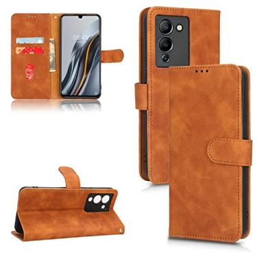 Imagem de Capas de telefone Business Skin Feel compatíveis com Infinix Note 12 G96 Note 12 VIP capa de couro slots para cartão clipe carteira capa de telefone à prova de choque (marrom, Infinix Note 12 G96)