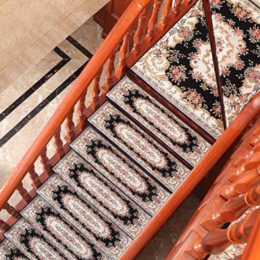 Imagem de Conjunto de 10 tapetes tapete antiderrapante para degraus de escada, com tapete de escada autoadesivo reutilizável, tapetes de piso de escada de estilo europeu interno para idosos crianças animais de estimação, azul, 26 * 65 cm + 3 cm