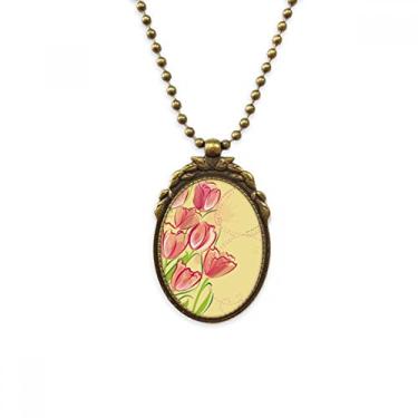 Imagem de DIYthinker Colar antigo com pingente de contas vintage com ilustração de tulipa pintado à mão