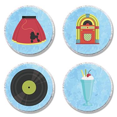 Imagem de Adesivos MAGJUCHE 50s Sock Hop Candy, Rock N Roll da década de 50, etiquetas adesivas de festa para lembranças, decorações, ajuste Hershey's Kisses, 304 unidades