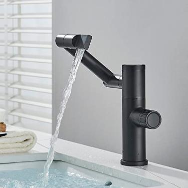 Imagem de Torneiras em cascata com visor digital Torneiras para lavatório dobráveis Torneiras giratórias para lavatório de banheiro Torneira para lavatório quente água fria Guindaste, preto fosco