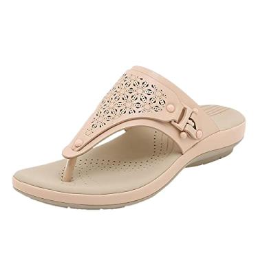 Imagem de Sandálias femininas de verão cor sólida slip on casual bico aberto anabela sapatos de praia confortáveis chinelos sandálias terra para mulheres tamanho 10 (rosa, 35)