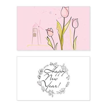 Imagem de Windmill Tulipa House Greenery Plant Flower New Year Festival Greeting Card Bless Message Gift