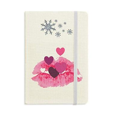 Imagem de Caderno de corações de lábios rosa, dia dos namorados, flocos de neve, inverno