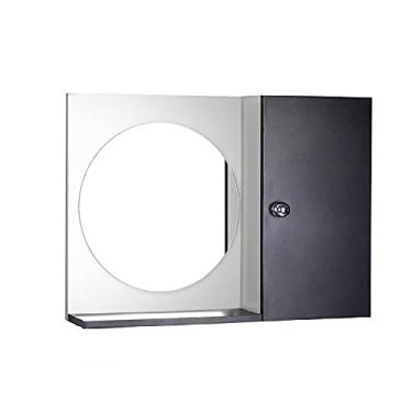 Imagem de Espelho Redondo para Banheiro com Armário Preto e Branco