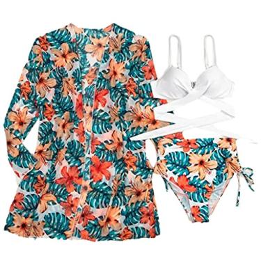 Imagem de MAOSUO Conjunto de biquíni feminino sexy com 3 peças, traje de banho push up cruzado com saída de praia atraente