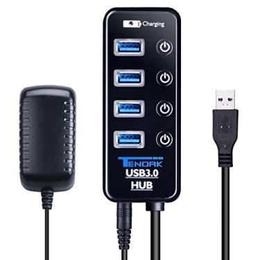 Imagem de Hub USB 3.0 - Hub USB Tendak com 4 portas de dados USB 3.0 + 1 porta de carregamento USB inteligente e adaptador de fonte de alimentação para MacBook, Mac Pro, HDD