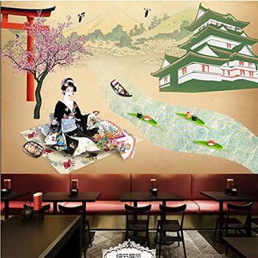 Imagem de SHINERING Quimono de árvore Sakura pintado à mão personalizado beleza restaurante japonês loja de sushi decoração industrial mural papel de parede 3D 300 cm (C) × 210 cm (A)