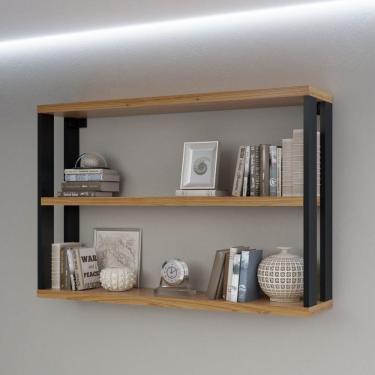 Imagem de Nicho 2 Prateleiras 89,5cm Industrial Dalla Costa Freijó/Preto