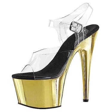 Imagem de Sandálias femininas de salto alto salto agulha plataforma bico aberto tira no tornozelo sapatos vestido festa casamento sapatos escarpim sapatos, amarelo, pé G: 22 cm
