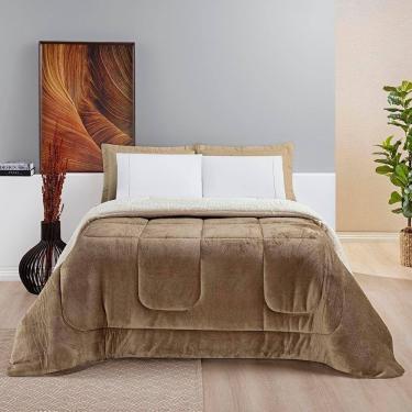 Imagem de Coberdrom Diamond Casal King Sherpa Com Manta Flannel 01 Peça - Cáqui Bege