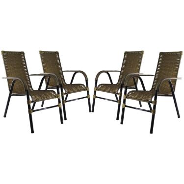 Imagem de Conjunto 4 Cadeiras Bela Artesanal em Fibra Sintética p/ Recepção, Área de Piscina, Varanda, Sacada, Terraço - Pequi