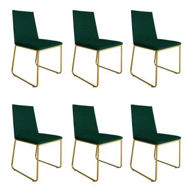 Imagem de Kit 6 Cadeiras de Jantar Estofada Lille Base Gold Veludo Verde - Montanaris Decor