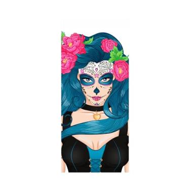 Imagem de Adesivo Decorativo Porta Caveira Mexicana Tons Azul Flores