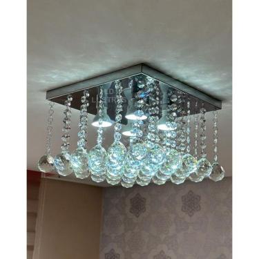 Imagem de Lustre Pendente De Cristal Com Base De Inox Espelhado 30x30