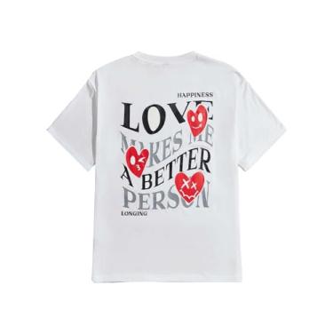 Imagem de SOLY HUX Camiseta masculina estampada com letras de carro manga curta gola redonda tops de verão, Coração branco, P