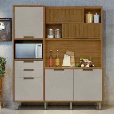 Imagem de Cozinha Compacta Imperatriz MDF Com 6 Portas Marrom Freijó Off White