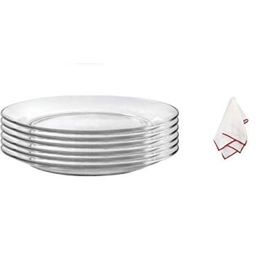 Imagem de Pratos Duralex Lys com um pano de polimento, Clear, Dinner Plate 9.3 Inches, Set of 6