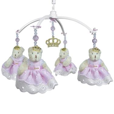 Imagem de M��bile Musical Ursa Princesa Rosa E Coroa Dourada Quarto Bebê