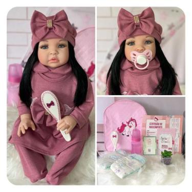 Imagem de Boneca Bebê Tipo Reborn Muito Realista Linda Com Kit Acessórios Cabelo