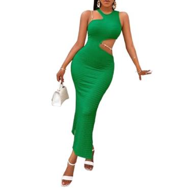 Imagem de Camisa Feminina Cut Out Waist Asymmetrical Neck Chain Detail Split Thigh Dress (Color : Green, Size : M)