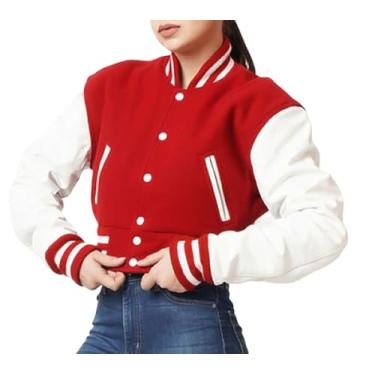 Imagem de Fancyd Jaqueta feminina estilo colagem - jaqueta feminina com colagem, Vermelho e branco | lã + mangas sintéticas, XXG