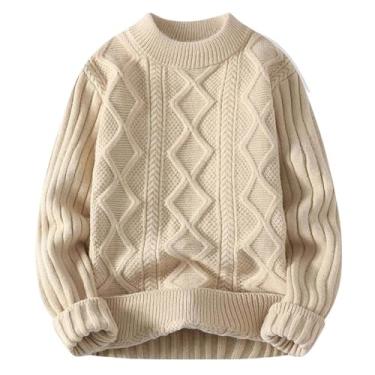 Imagem de Suéter masculino branco gola redonda roupas inverno suéter vintage casacos masculinos lisos pulôver masculino gola rolê outono, My9152 Khaki, G