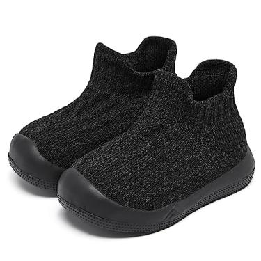 Imagem de Fahrerliebe Sapatos de meia para bebês meninos meninas sapatos antiderrapantes para primeira caminhada tênis leve infantil slip-on sola macia protege os dedos sapatos 6 12 18 24 meses, 2 - preto, 6-12 Meses
