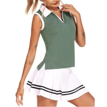 Imagem de HOTLOOX Camisa polo feminina de golfe sem mangas FPS 50+ secagem rápida com zíper gola V camiseta regata P-GGG, Cinza e verde, XXG