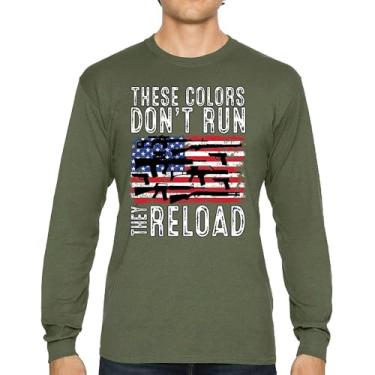 Imagem de Camiseta de manga comprida These Colors Don't Run They Reload 2nd Amendment 2A Second Right American Flag Don't Tread on Me, Verde militar, G