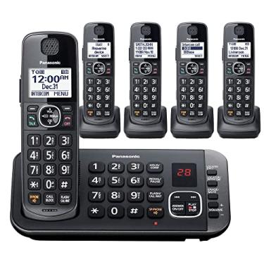 Imagem de Panasonic Sistema de telefone sem fio expansível DECT 6.0 com atendedor e redução de ruído aprimorada - 5 aparelhos - KX-TGE645M (preto metálico)