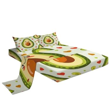 Imagem de Eojctoy Jogo de lençol ultramacio com tema de abacate, 4 peças, fácil de cuidar com lençol Queen de 40,6 cm, confortável e respirável para casa