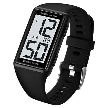 Imagem de Gosasa Square Relógio digital masculino e feminino de lazer, esportivo, multifuncional, mostrador digital, à prova d'água, LED, design moderno e minimalista, Preto, branco, Others, Esportivo