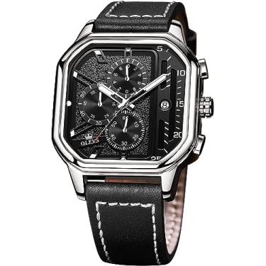 Imagem de OLEVS Relógios de pulso masculinos de quartzo, cronógrafo, de couro, moderno, à prova d'água, luminoso, casual, quadrado, para negócios.., Preto - 3, relógio masculino preto, relógio de pulso preto