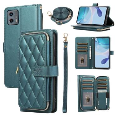 Imagem de Furiet Argyle Capa carteira para Motorola Moto G 5G 2023 com alça de pulso, alça de ombro com 9 compartimentos para cartões, bolso com zíper, capa de celular xadrez de couro PU de luxo para G5G G5