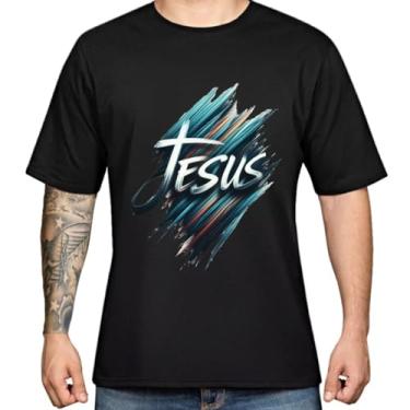 Imagem de Camiseta Jesus Masculina Preta Camisa de Manga Curta 100% Algodão Premium (BR, Alfa, GG, Regular, Preto)