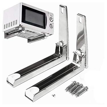 Imagem de Hovico Suporte universal de aço inoxidável para microondas, estrutura de suporte, prateleira elástica dobrável, suporte de parede de forno de microondas prata inoxidável
