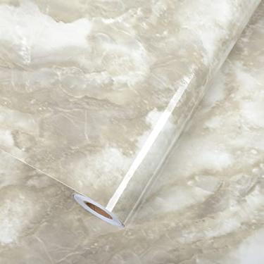 Imagem de A-b-cil Papel de parede de mármore bege nublado de 223,5 x 40,6 cm, papel de parede autoadesivo, bancadas, papel de parede, papel de parede para armários de cozinha, móveis