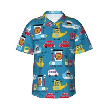 Imagem de Xiso Ver Camiseta masculina tropical de verão com frutas havaianas, manga curta, casual, praia, verão, festa na praia, Transporte com animais fofos, M
