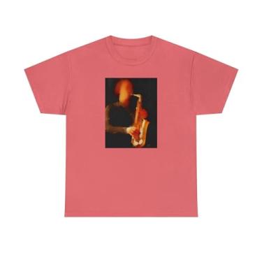 Imagem de Saxofonista - Camiseta unissex de algodão pesado, Seda coral, XXG