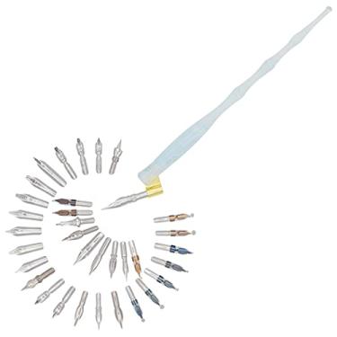 Imagem de Gullor Conjunto de canetas de caligrafia – Conjunto de caligrafia artesanal de resina com 33 pontas, branco