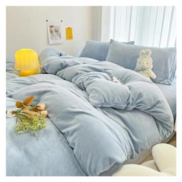 Imagem de Jogo de cama de 3 peças de veludo de leite de cor sólida, conjunto de capa de edredom de veludo quente espesso de inverno, lençóis de cama (5 Queen)