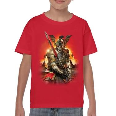 Imagem de Camiseta juvenil Apocalypse Reaper Fantasy Skeleton Knight with a Sword Medieval Legendary Creature Dragon Wizard Kids, Vermelho, GG