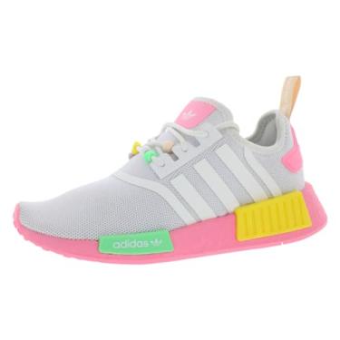 Imagem de adidas Tênis infantil NMD_R1, Branco/Rosa/Amarelo, 5.5 Big Kid