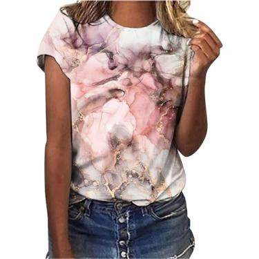 Imagem de Camiseta feminina primavera verão estampa floral manga curta gola redonda blusa de chiffon leopardo, Roxa, XXG