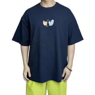 Imagem de LITQI.NF Camisetas unissex com estampa de grafite de algodão com gola redonda e estampa de grafite, Azul marinho, P